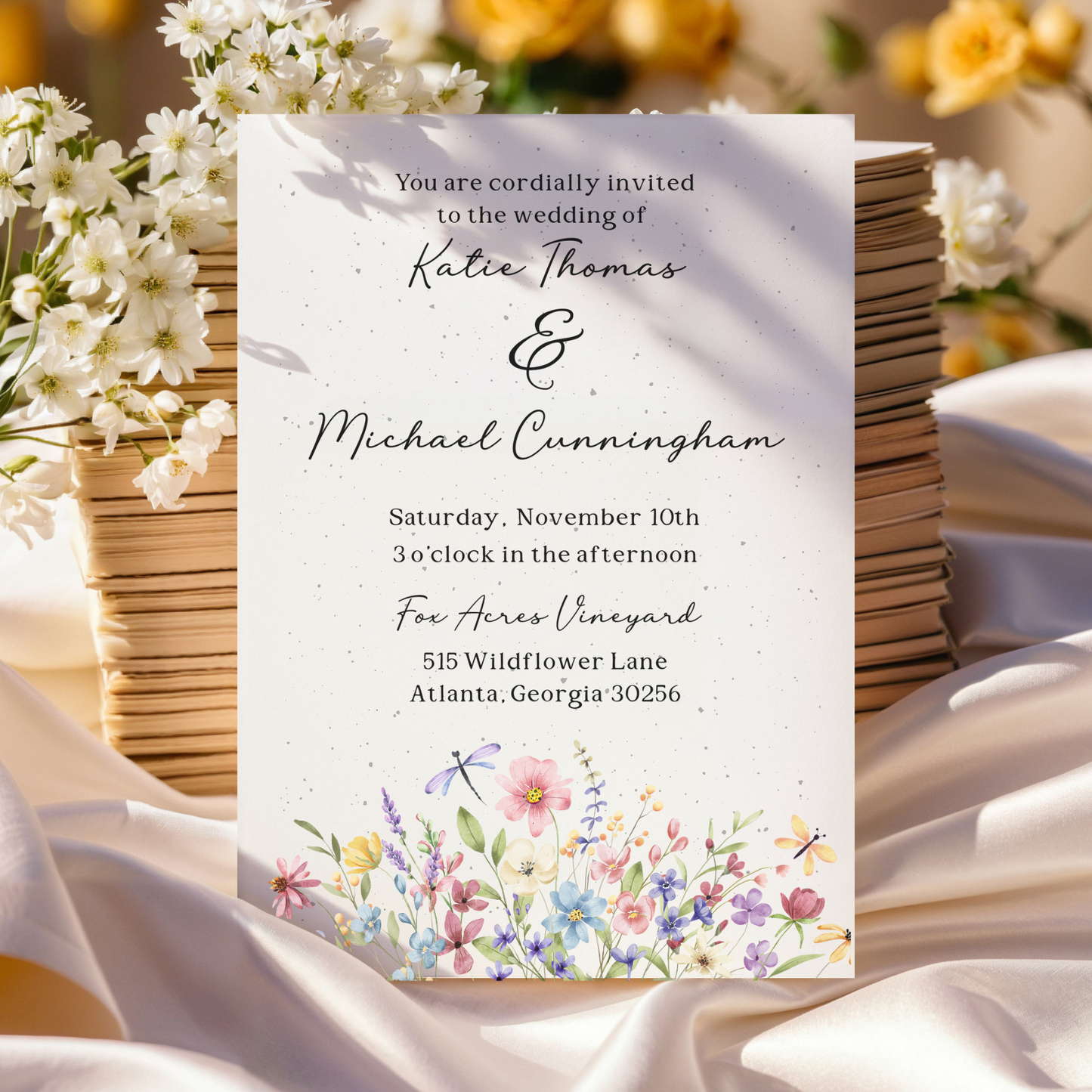 Plantable Wedding Invitations – 5x7" Floral Seed Paper with Wildflower Seeds & Envelopes – Sustainable Wedding Stationery