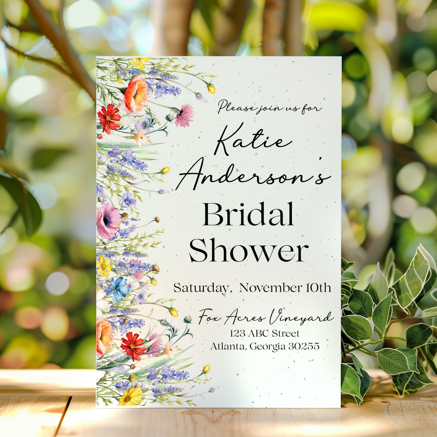 Floral Seed Paper Bridal Shower Invitation – 5x7" | Plantable & Eco-Friendly
