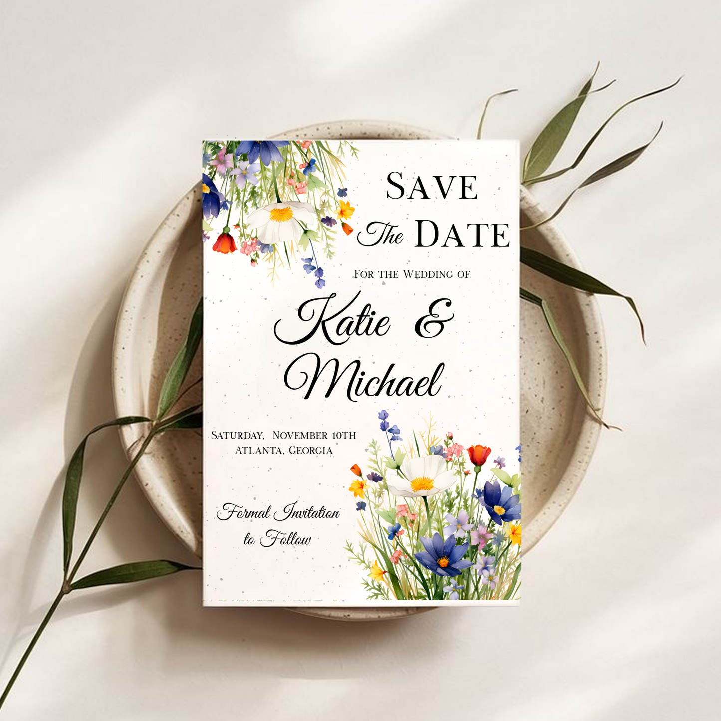Floral Save the Date Cards on Plantable Wildflower Seed Paper – 6x4 Wedding Announcement