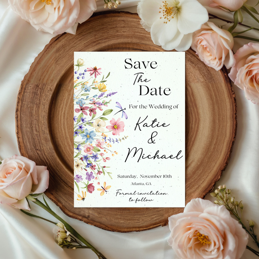 Blooming Love Save the Date – Plantable Wildflower Seed Paper Wedding Cards (6x4")