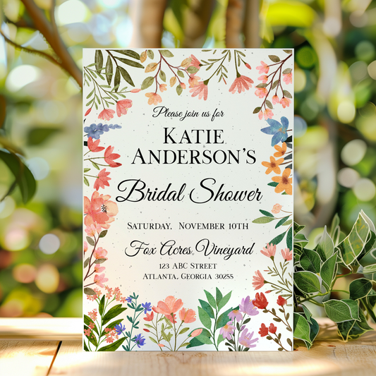 "Bloom with Love" Seed Paper Bridal Shower Invitation – 5x7" Floral Design