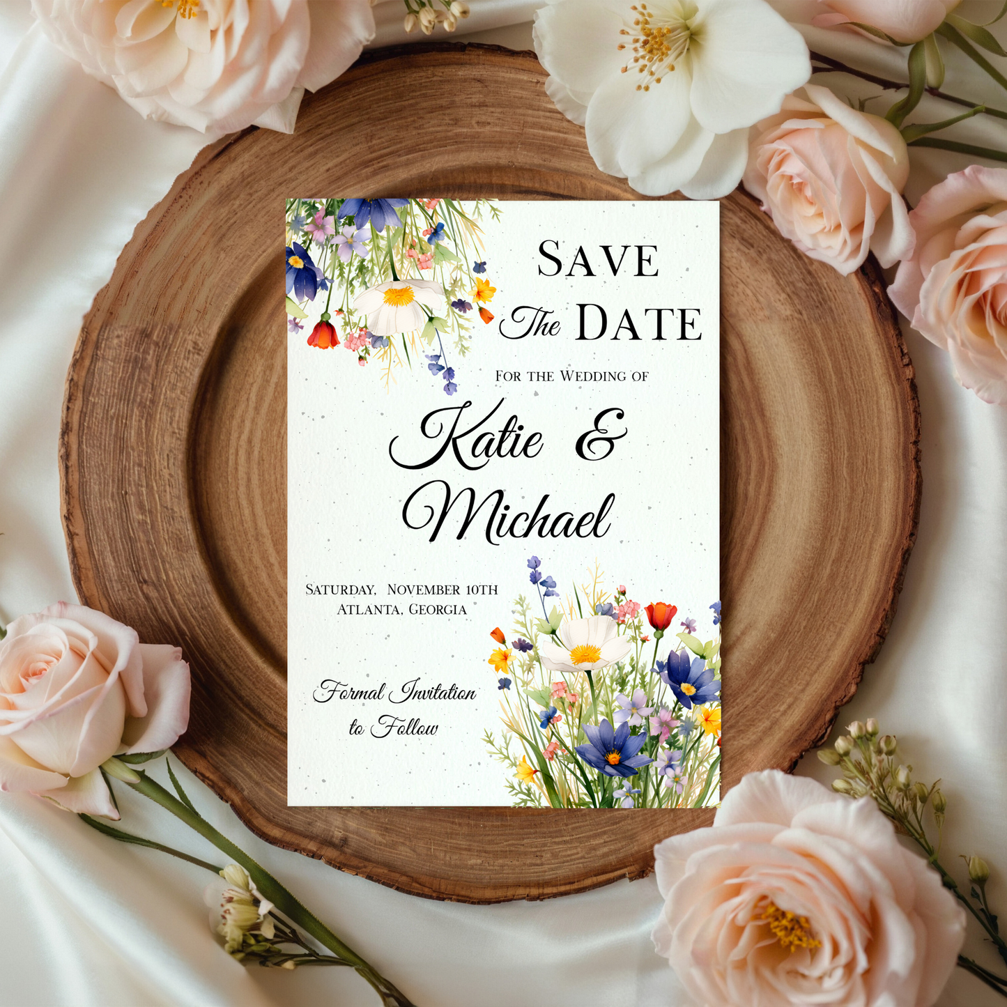 Floral Save the Date Cards on Plantable Wildflower Seed Paper – 6x4 Wedding Announcement