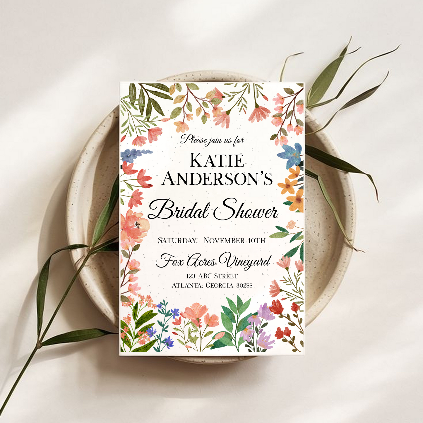 "Bloom with Love" Seed Paper Bridal Shower Invitation – 5x7" Floral Design