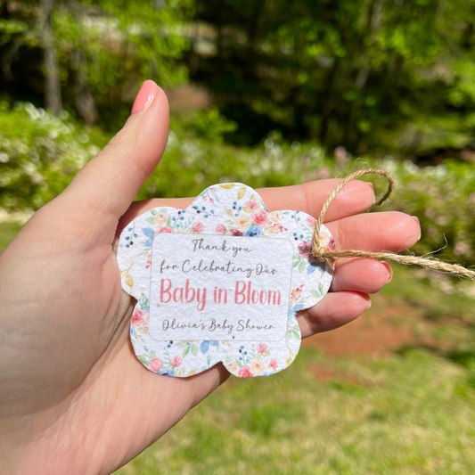 Baby in Bloom Custom Baby Shower Favors -  Seed Paper Gift Tags for Guests - Plantable Party Favor Labels with Wildflower Seeds
